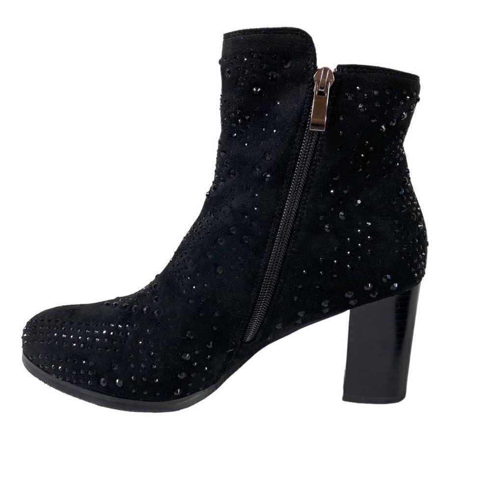 - Azura 40 US 9 NWOT black booties with black rhinestones chunk heel